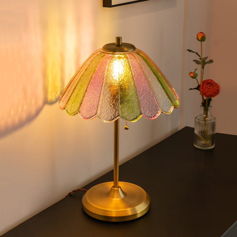 French Colorful Ripple Glass Table Lamp With Sophisticated Umbrella shape For Bedroom 6